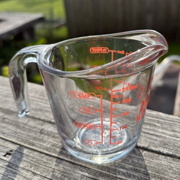 Vintage Anchor Hocking 1 Cup Tempered Glass Measuring Cup Red Lettering - Picture 4 of 6